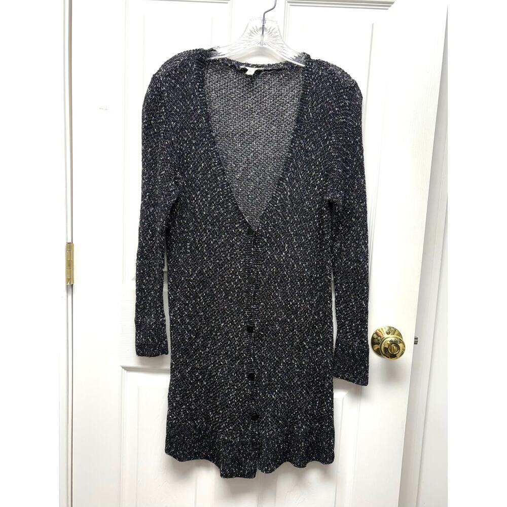Eileen Fisher Black Flecked V-Neck Button Cardigan
